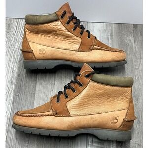 Timberland Womens Waterproof Moc Toe Boots Tan Leather Olive Collar 8 M 780258
